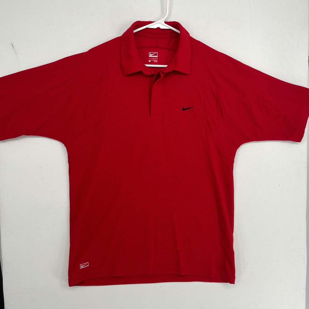 Nike Performance Polo Shirt Mens Medium Red Waffle Knit Short Sleeve Golf Swoosh